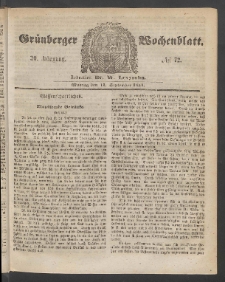 Gr&uuml;nberger Wochenblatt, No. 72. (11. September 1854)