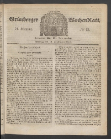 Grünberger Wochenblatt, No. 72. (11. September 1854)