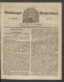 Gr&uuml;nberger Wochenblatt, No. 74. (18. September 1854)