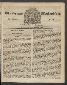 Grünberger Wochenblatt, No. 74. (18. September 1854)