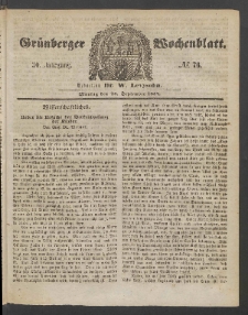 Gr&uuml;nberger Wochenblatt, No. 76. (25. September 1854)
