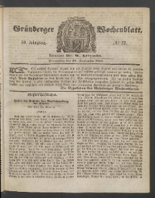 Grünberger Wochenblatt, No. 77. (28. September 1854)
