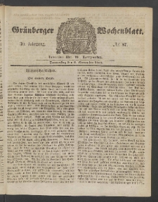 Grünberger Wochenblatt, No. 87. (2. November 1854)
