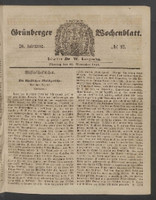 Gr&uuml;nberger Wochenblatt, No. 92. (20. November 1854)
