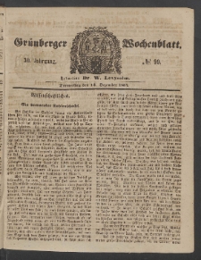 Gr&uuml;nberger Wochenblatt, No. 99. (14. Dezember 1854)