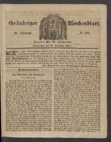 Gr&uuml;nberger Wochenblatt, No. 103. (28. Dezember 1854)