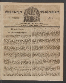 Gr&uuml;nberger Wochenblatt, No. 4. (11. Januar 1855)
