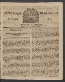 Gr&uuml;nberger Wochenblatt, No. 7. (22. Januar 1855)