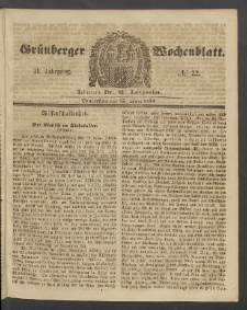 Gr&uuml;nberger Wochenblatt, No. 22. (15. M&auml;rz 1855)