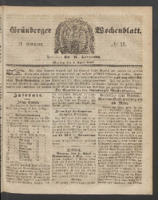 Grünberger Wochenblatt, No. 27. (2. April 1855)