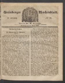 Grünberger Wochenblatt, No. 33. (22. April 1855)