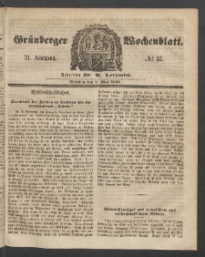 Grünberger Wochenblatt, No. 37. (7. Mai 1855)
