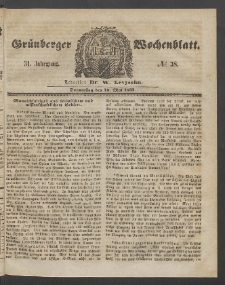 Grünberger Wochenblatt, No. 38. (10. Mai 1855)