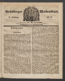 Grünberger Wochenblatt, No. 74. (13. September 1855)