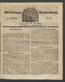 Gr&uuml;nberger Wochenblatt, No. 98. (6. Dezember 1855)