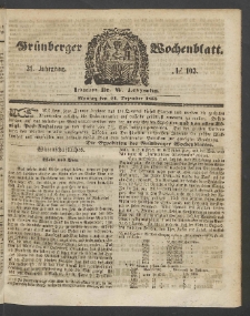 Gr&uuml;nberger Wochenblatt, No. 103. (24. Dezember 1855)