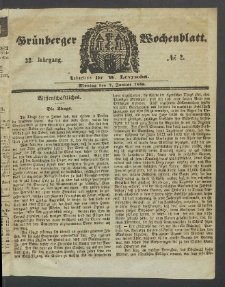 Gr&uuml;nberger Wochenblatt, No. 2. (7. Januar 1856)
