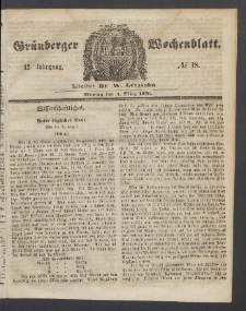 Grünberger Wochenblatt, No. 18. (3. März 1856)