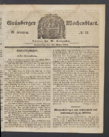 Gr&uuml;nberger Wochenblatt, No. 23. (20. M&auml;rz 1856)