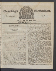 Gr&uuml;nberger Wochenblatt, No. 31. (17. April 1856)