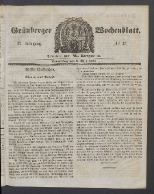Gr&uuml;nberger Wochenblatt, No. 37. (8. Mai 1856)