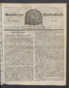 Gr&uuml;nberger Wochenblatt, No. 67. (21. August 1856)