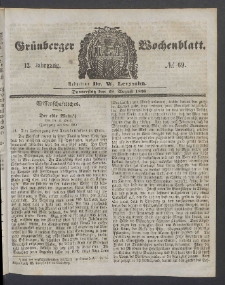 Gr&uuml;nberger Wochenblatt, No. 69. (28. August 1856)