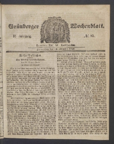 Gr&uuml;nberger Wochenblatt, No. 83. (16. Oktober 1856)