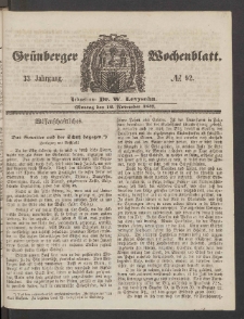Grünberger Wochenblatt, No. 92. (16. November 1857)