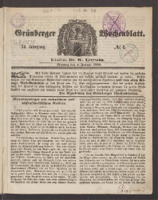 Grünberger Wochenblatt, No. 1. (4. Januar 1858)