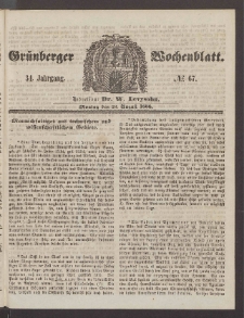Grünberger Wochenblatt, No. 67. (23. August 1858)