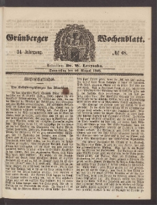 Grünberger Wochenblatt, No. 68. (26. August 1858)