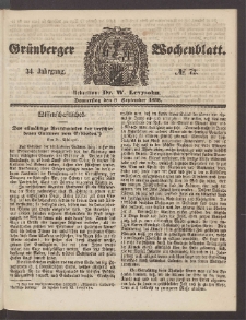 Grünberger Wochenblatt, No. 72. (9. September 1858)