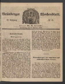 Gr&uuml;nberger Wochenblatt, No. 12. (10. Februar 1859)