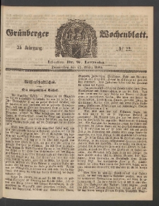 Gr&uuml;nberger Wochenblatt, No. 22. (17. M&auml;rz 1859)