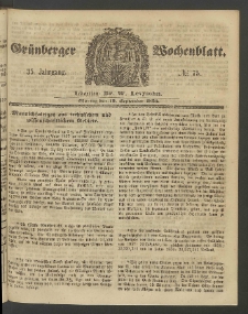 Gr&uuml;nberger Wochenblatt, No. 75. (19. September 1859)