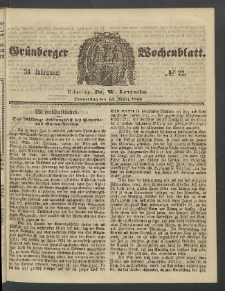 Gr&uuml;nberger Wochenblatt, No. 22. (15. M&auml;rz 1860)