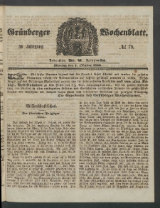 Grünberger Wochenblatt, No. 79. (1. Oktober 1860)