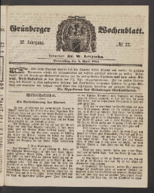 Grünberger Wochenblatt, No. 27. (4. April 1861)