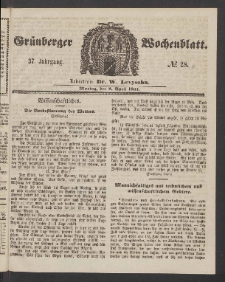 Grünberger Wochenblatt, No. 28. (8. April 1861)