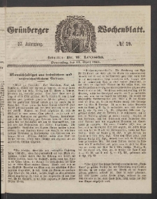 Grünberger Wochenblatt, No. 29. (11. April 1861)