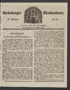 Grünberger Wochenblatt, No. 31. (18. April 1861)