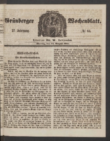 Grünberger Wochenblatt, No. 64. (12. August 1861)