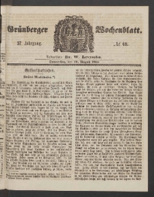 Grünberger Wochenblatt, No. 69. (29. August 1861)