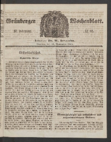 Grünberger Wochenblatt, No. 92. (18. November 1861)