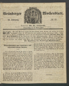 Gr&uuml;nberger Wochenblatt, No. 27. (3. April 1862)
