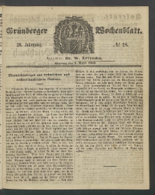 Gr&uuml;nberger Wochenblatt, No. 28. (7. April 1862)