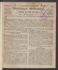 Grünberger Wochenblatt: Zeitung für Stadt und Land, No. 1. (1. Januar 1863)