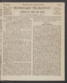 Gr&uuml;nberger Wochenblatt: Zeitung f&uuml;r Stadt und Land, No. 3. (8. Januar 1863)