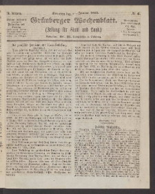 Grünberger Wochenblatt: Zeitung für Stadt und Land, No. 4. (11. Januar 1863)